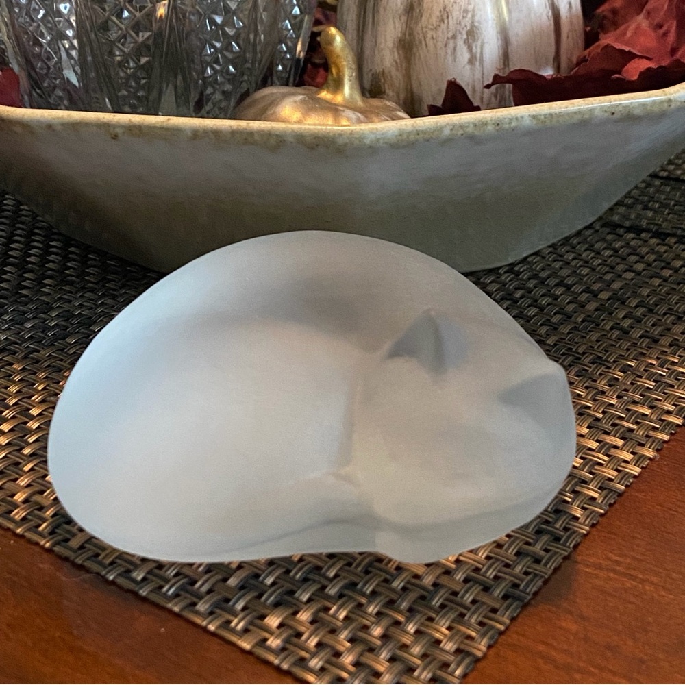 Vintage Nybro Sweden Frosted Glass Sleeping Cat Kitty Figurine Paperweight